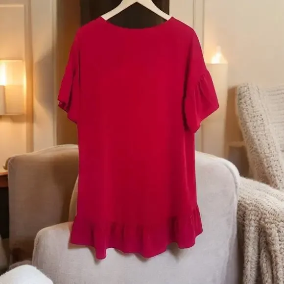 NWT - Amanda Uprichard Red Ruffle Shift Dress Size: L - Picture 3 of 8
